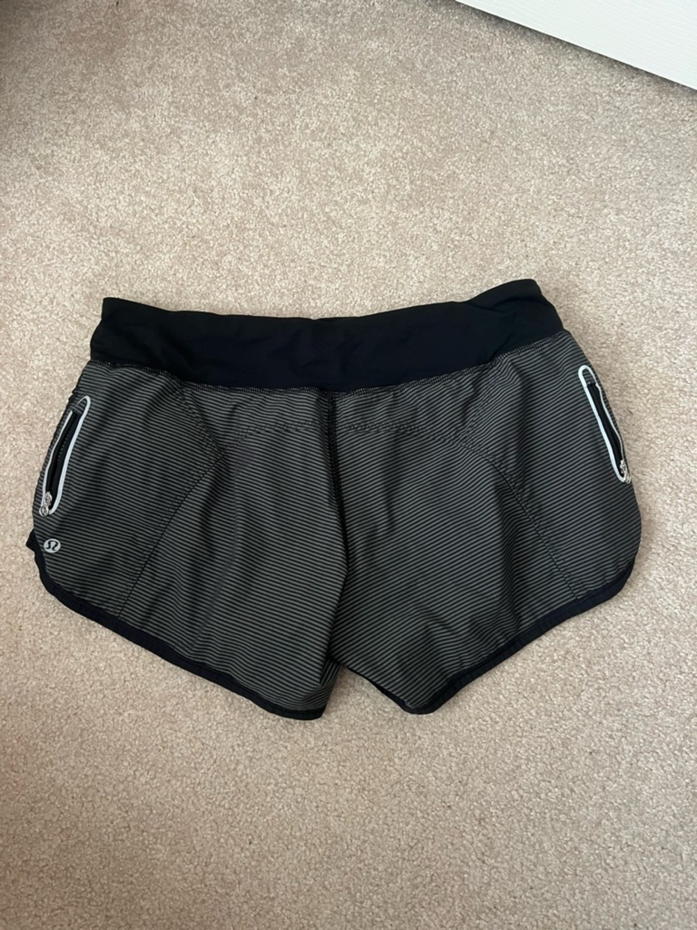Lululemon Black & Charcoal Striped Athletic Shorts - Picture 2 of 6